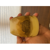 VTG FENTON UV REACTIVE LOG CABIN Custard Glass Fairy Lamp 4.5"H SIGNED