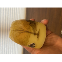 VTG FENTON UV REACTIVE LOG CABIN Custard Glass Fairy Lamp 4.5"H SIGNED