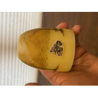 VTG FENTON UV REACTIVE LOG CABIN Custard Glass Fairy Lamp 4.5"H SIGNED