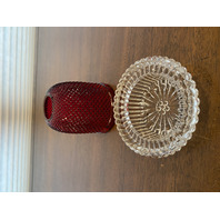 ANTIQUE UV REACTIVE S. CLARKE Amberina Pyramid Diamond Point Fairy Lamp 4.75"H