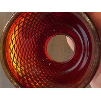 ANTIQUE UV REACTIVE S. CLARKE Amberina Pyramid Diamond Point Fairy Lamp 3.5"H