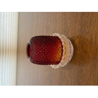 ANTIQUE UV REACTIVE S. CLARKE Amberina Pyramid Diamond Point Fairy Lamp 3.5"H