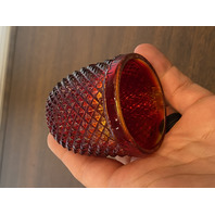 ANTIQUE UV REACTIVE S. CLARKE Amberina Pyramid Diamond Point Fairy Lamp 3.5"H