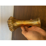 VTG Marigold Iridescent Glass Ruffled Rim Swung Vase 7.75"H