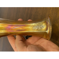 VTG Marigold Iridescent Glass Ruffled Rim Swung Vase 7.75"H