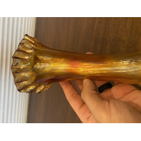 VTG Marigold Iridescent Glass Ruffled Rim Swung Vase 7.75"H