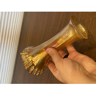 VTG Marigold Iridescent Glass Ruffled Rim Swung Vase 7.75"H