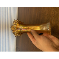 VTG Marigold Iridescent Glass Ruffled Rim Swung Vase 7.75"H