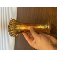 VTG Marigold Iridescent Glass Ruffled Rim Swung Vase 7.75"H