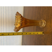 VTG Marigold Iridescent Glass Ruffled Rim Swung Vase 7.75"H