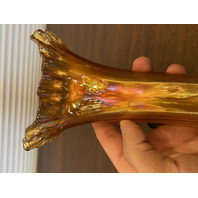 VTG Marigold Iridescent Glass Ruffled Rim Swung Vase 7.75"H