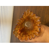 VTG Marigold Iridescent Glass Ruffled Rim Swung Vase 7.75"H