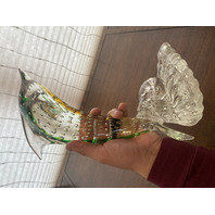 MURANO Green& Amber Large Glass Dolphin Sculpture W/Controlled Bubbles 11.75"H