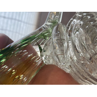 MURANO Green& Amber Large Glass Dolphin Sculpture W/Controlled Bubbles 11.75"H