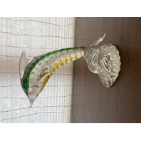 MURANO Green& Amber Large Glass Dolphin Sculpture W/Controlled Bubbles 11.75"H
