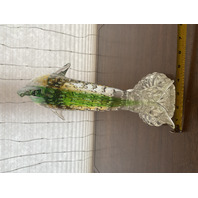 MURANO Green& Amber Large Glass Dolphin Sculpture W/Controlled Bubbles 11.75"H