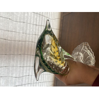 MURANO Green& Amber Large Glass Dolphin Sculpture W/Controlled Bubbles 11.75"H