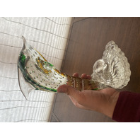 MURANO Green& Amber Large Glass Dolphin Sculpture W/Controlled Bubbles 11.75"H