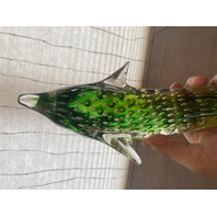 MURANO Green& Amber Large Glass Dolphin Sculpture W/Controlled Bubbles 11.75"H