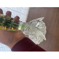 MURANO Green& Amber Large Glass Dolphin Sculpture W/Controlled Bubbles 11.75"H