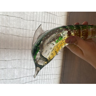 MURANO Green& Amber Large Glass Dolphin Sculpture W/Controlled Bubbles 11.75"H