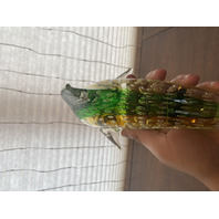 MURANO Green& Amber Large Glass Dolphin Sculpture W/Controlled Bubbles 11.75"H