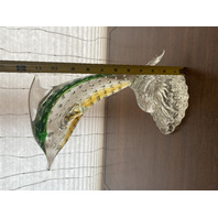 MURANO Green& Amber Large Glass Dolphin Sculpture W/Controlled Bubbles 11.75"H