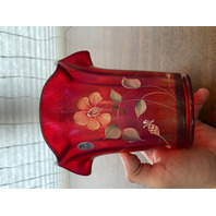 VTG 100th Anniversary FOUNDERS VASE Red Stretch Glass Floral Vase SIGNED 6"H