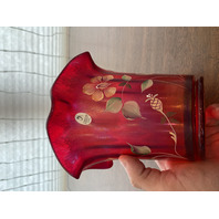 VTG 100th Anniversary FOUNDERS VASE Red Stretch Glass Floral Vase SIGNED 6"H