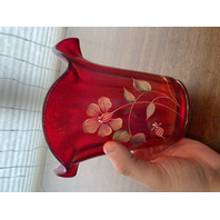 VTG 100th Anniversary FOUNDERS VASE Red Stretch Glass Floral Vase SIGNED 6"H