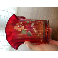 VTG 100th Anniversary FOUNDERS VASE Red Stretch Glass Floral Vase SIGNED 6"H