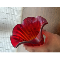 VTG 100th Anniversary FOUNDERS VASE Red Stretch Glass Floral Vase SIGNED 6"H