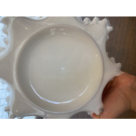 VTG FENTON Milk Glass Silver Crest Ruffled Rim Bowl 12"W