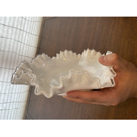 VTG FENTON Milk Glass Silver Crest Ruffled Rim Bowl 12"W