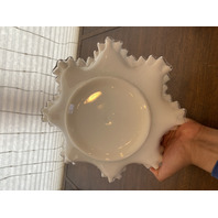 VTG FENTON Milk Glass Silver Crest Ruffled Rim Bowl 12"W