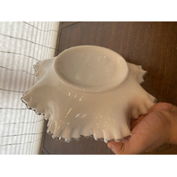 VTG FENTON Milk Glass Silver Crest Ruffled Rim Bowl 12"W