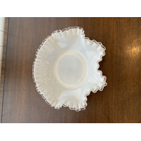 VTG FENTON Milk Glass Silver Crest Ruffled Rim Bowl 12"W