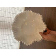 VTG FENTON Milk Glass Silver Crest Ruffled Rim Bowl 12"W