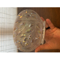 FENTON Pink/White Iridescent/Opalescent Ombre Flower & Leaves Glass Bowl 8"W