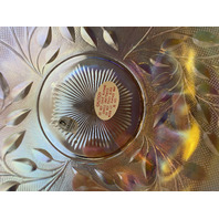 FENTON Pink/White Iridescent/Opalescent Ombre Flower & Leaves Glass Bowl 8"W