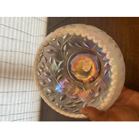 FENTON Pink/White Iridescent/Opalescent Ombre Flower & Leaves Glass Bowl 8"W