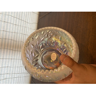 FENTON Pink/White Iridescent/Opalescent Ombre Flower & Leaves Glass Bowl 8"W