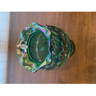 VTG FENTON Emerald Green Iridescent HAND PAINTED Floral Glass Vase 8.25"H SIGNED