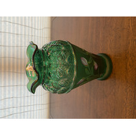 VTG FENTON Emerald Green Iridescent HAND PAINTED Floral Glass Vase 8.25"H SIGNED