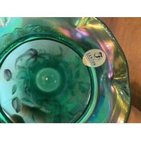 VTG FENTON Emerald Green Iridescent HAND PAINTED Floral Glass Vase 8.25"H SIGNED