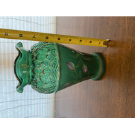 VTG FENTON Emerald Green Iridescent HAND PAINTED Floral Glass Vase 8.25"H SIGNED