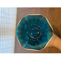 VTG FENTON Aqua White Rim 2003 HEIRLOOM OPTICS COLLECTION Floral Vase SIGNED 6"H