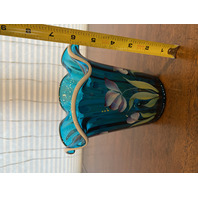 VTG FENTON Aqua White Rim 2003 HEIRLOOM OPTICS COLLECTION Floral Vase SIGNED 6"H