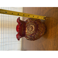 VTG Imperial Glass Red Iridescent Floral CHRYSANTHEMUM Carnival Glass Vase 6"H