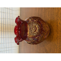 VTG Imperial Glass Red Iridescent Floral CHRYSANTHEMUM Carnival Glass Vase 6"H